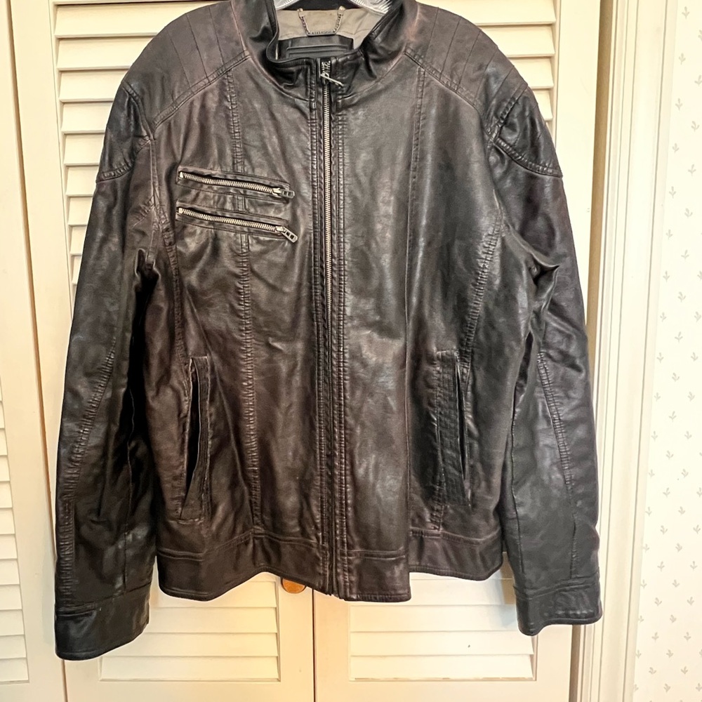 Guess Men's Dark Leather Jacket